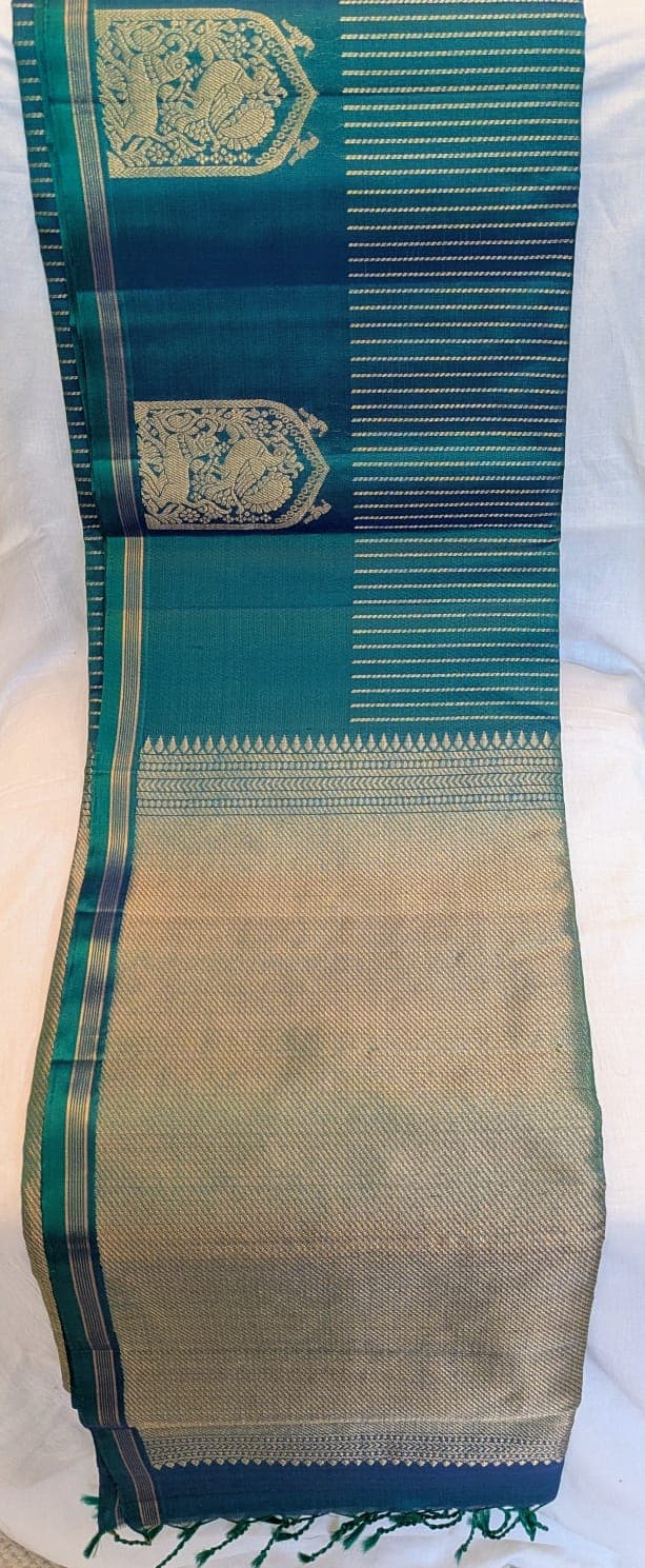 Deep Teal Green Kanchipuram Silk with Zari Pallu