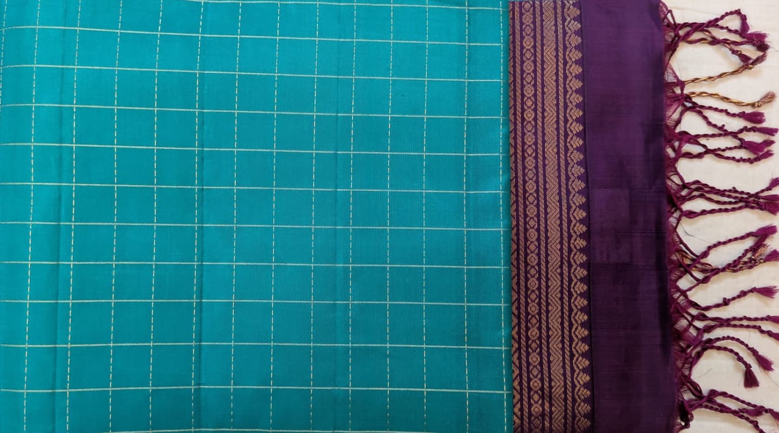 Teal Blue Kanchipuram Silk with Royal Purple Pallu