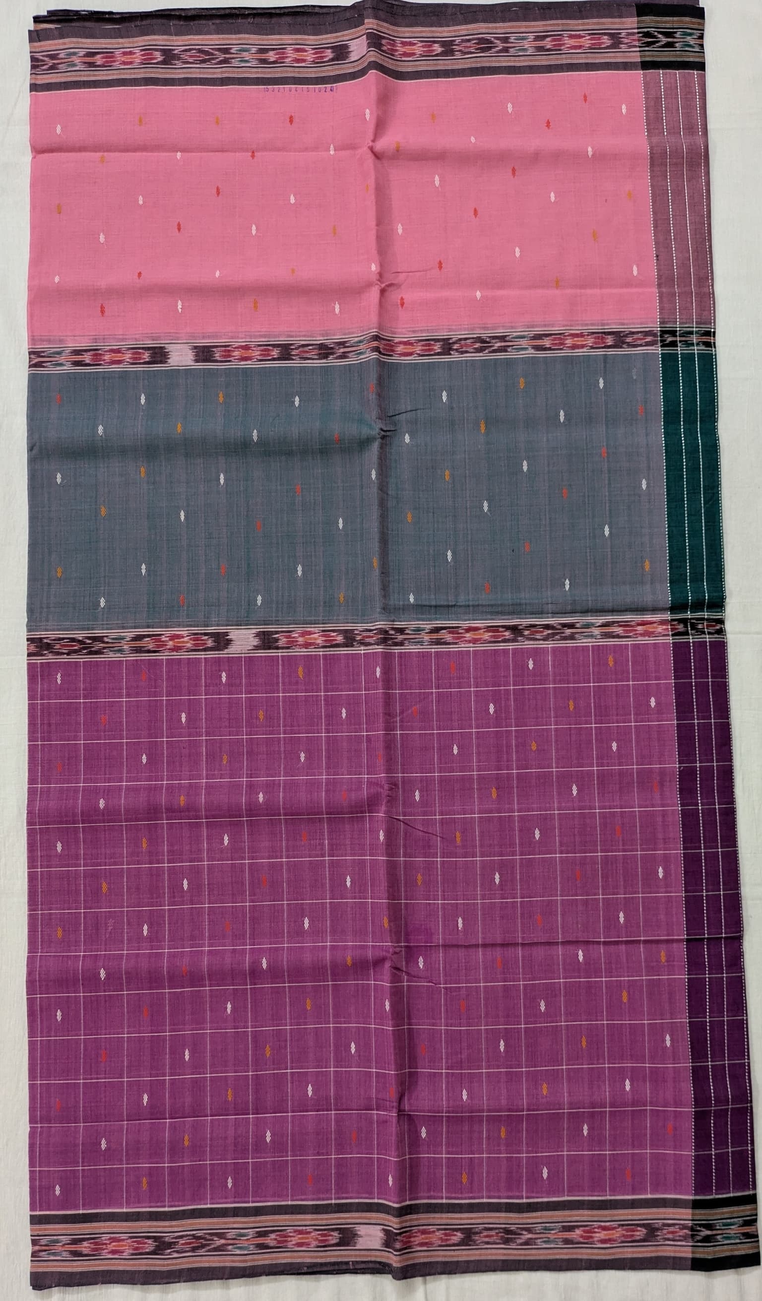 Pink, Steel Grey and Purple Orissa Cotton Saree